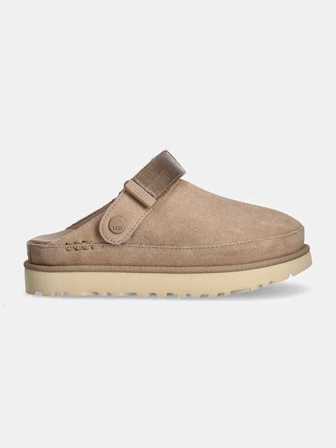 UGG klapki zamszowe Goldenstar Clog damskie kolor beżowy na platformie 1138252-SAN