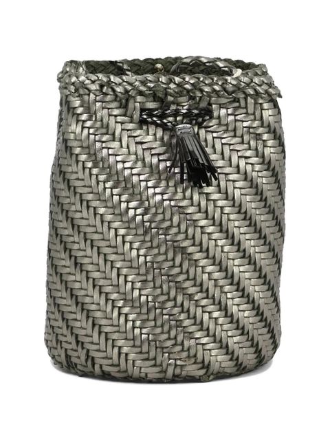 DRAGON DIFFUSION PomPom Double Jump woven-leather bucket bag - Silver