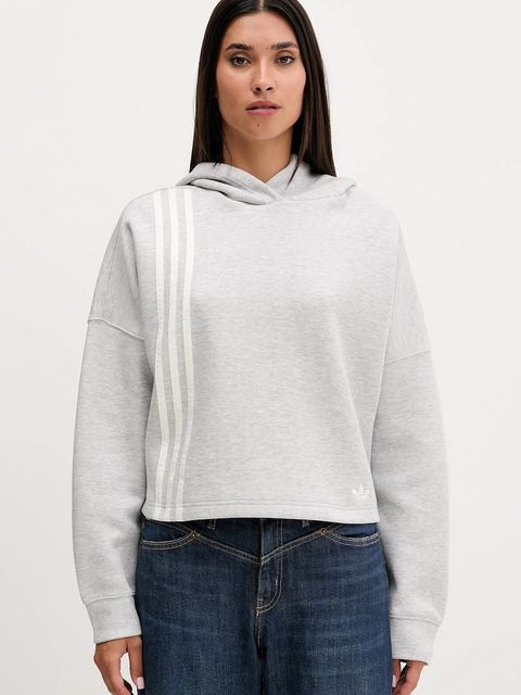adidas Originals bluza 3-Stripes damska kolor szary z kapturem melanżowa JW3596 - zdjęcie produktu nr 1
