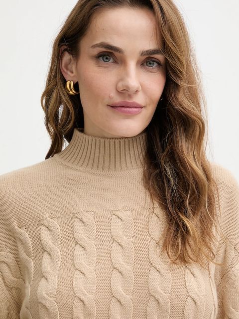 Guess sweter z dodatkiem wełny ELSA damski kolor beżowy z golfem W5BR30 Z1192