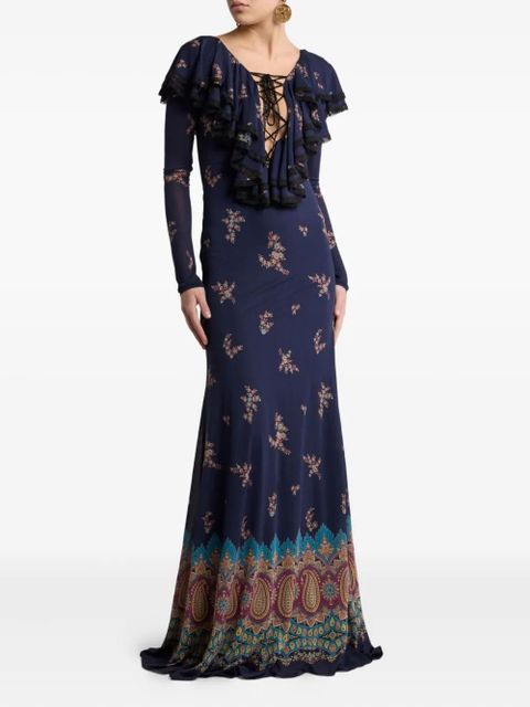 ETRO lace-up paisley-print maxi dress - Blue - zdjęcie produktu nr 2