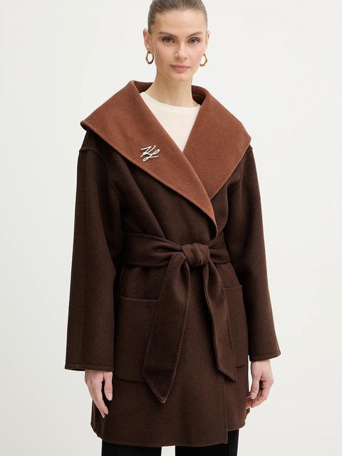 Karl Lagerfeld płaszcz dwustronny z dodatkiem wełny kolor brązowy B1W15038 - zdjęcie produktu nr 2