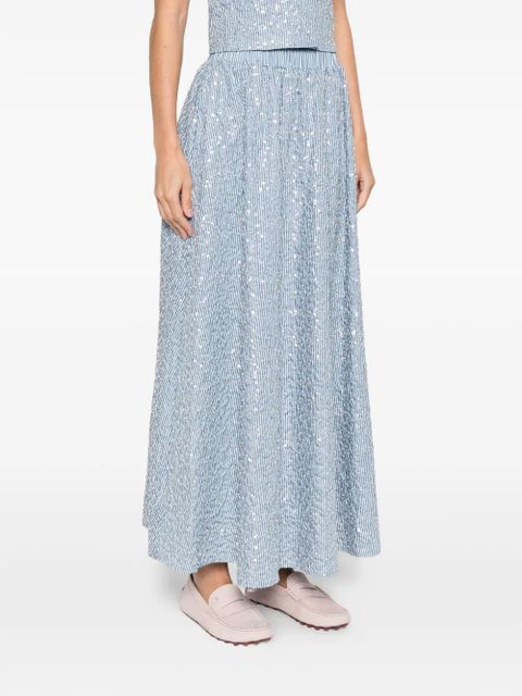 SANDRO striped-pattern embellished maxi skirt - Blue