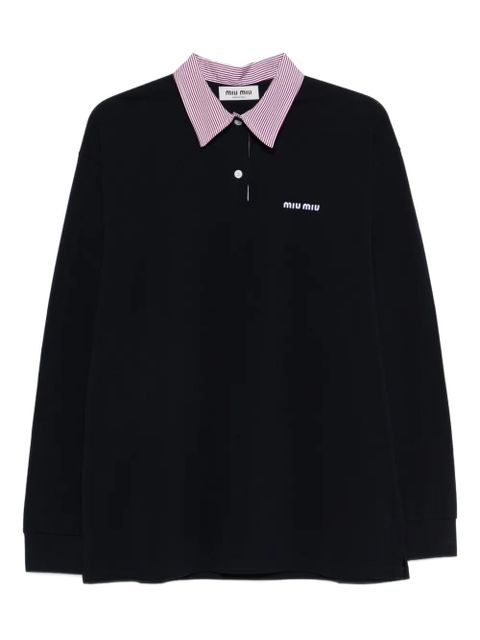 Miu Miu striped-collar polo top - Blue - zdjęcie produktu nr 1