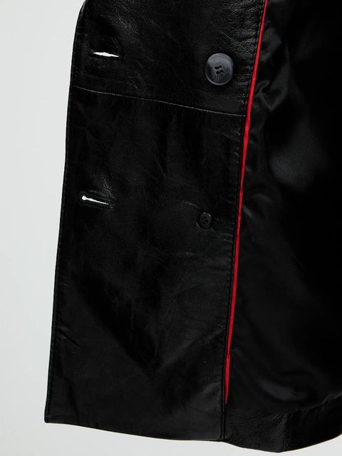 MAX&Co. marynarka skórzana kolor czarny dwurzędowa gładka 2526446053200