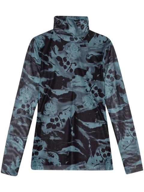 GANNI printed mesh top - Blue - zdjęcie produktu nr 1