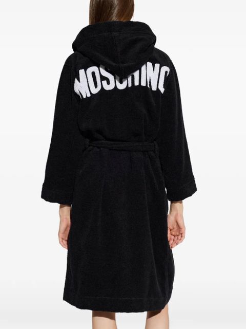 Moschino logo-patch hooded dressing gown - Black