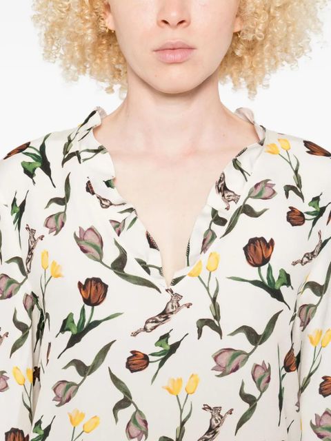 Marni tulips-hares-print mini dress - White