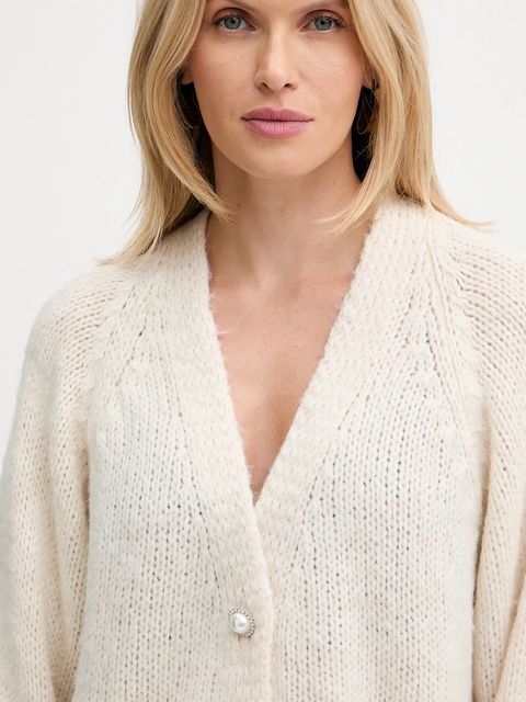 Haveone kardigan z domieszką wełny damski kolor beżowy lekki JIT-P021