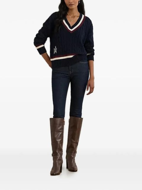 Lauren Ralph Lauren cable knit V-neck sweater - Blue - zdjęcie produktu nr 2