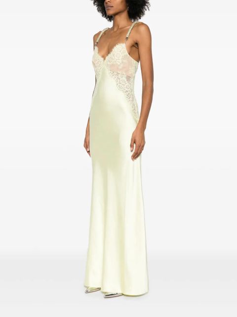 Self-Portrait lace-detail satin maxi dress - Yellow