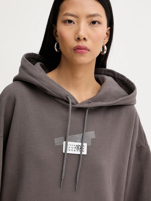 MM6 Maison Margiela bluza bawełniana damska kolor szary z kapturem z aplikacją S62GU0142.M25024.810