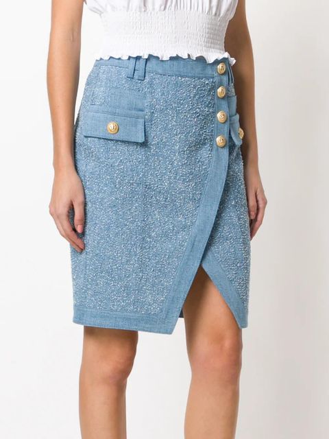 Balmain embossed-button skirt - Blue