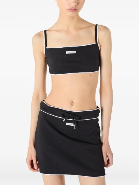 Marine Serre ribbed drawstring waist mini skirt - Black