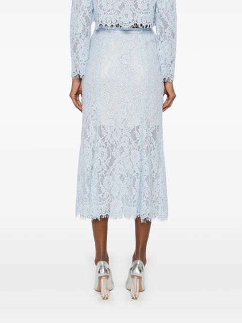 Self-Portrait lace flared midi skirt - Blue