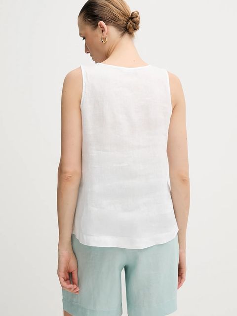 United Colors of Benetton bluzka lniana kolor biały gładka 5BMLDQ06W