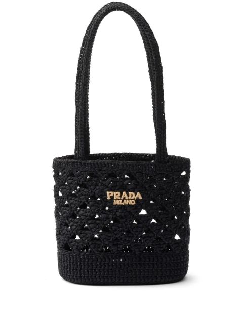 Prada logo-embroidered crochet shoulder bag - Black - zdjęcie produktu nr 1