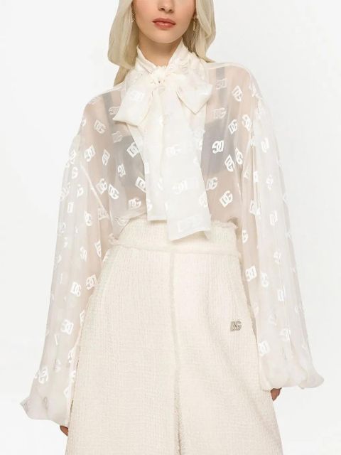 Dolce & Gabbana logo-jacquard pussy-bow collar blouse - White - zdjęcie produktu nr 2
