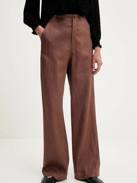 Answear.LAB spodnie lniane damskie kolor brązowy szerokie high waist - zdjęcie produktu nr 1