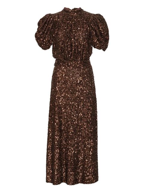 ROTATE BIRGER CHRISTENSEN sequin-embellishment puff-sleeve midi dress - Brown - zdjęcie produktu nr 1