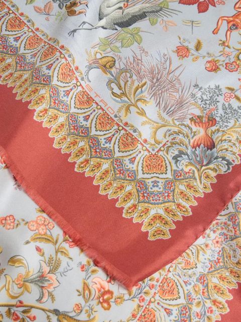 ETRO flora fauna silk scarf - Blue
