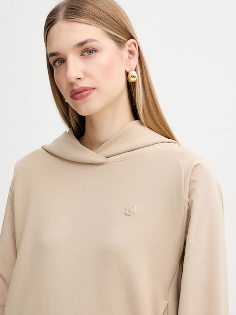 BOSS bluza damska kolor beżowy z kapturem gładka 50553638