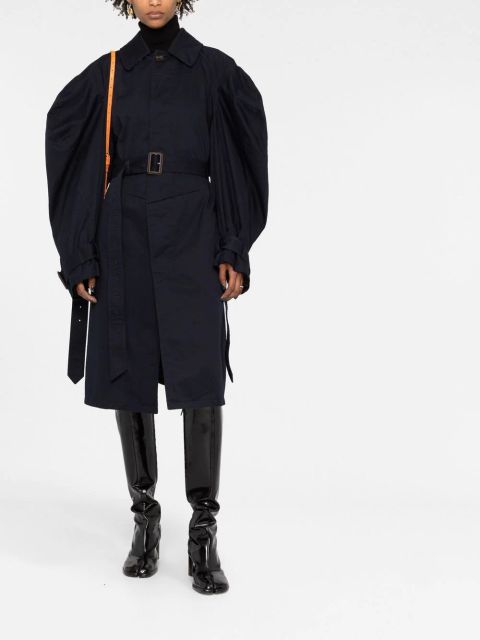 Balenciaga Twisted puff-sleeves cotton trench coat - Blue