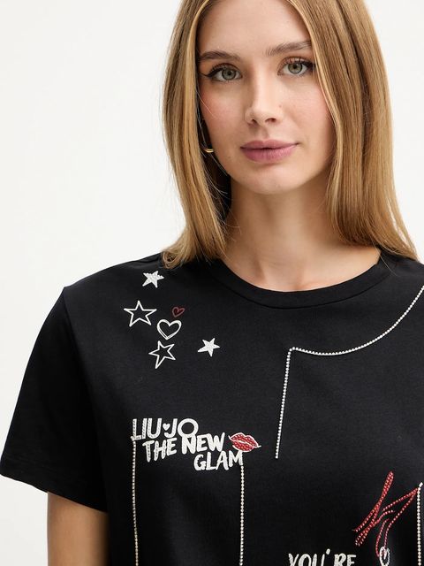 Liu Jo t-shirt bawełniany damski kolor czarny MF5345 JS923