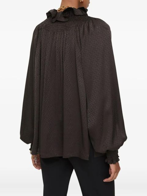 Burberry geometric-pattern ruffled blouse - Brown