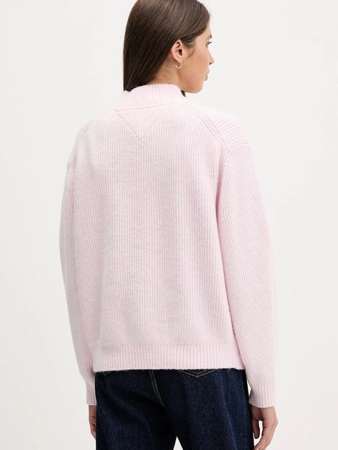 Tommy Jeans sweter z domieszką wełny damski kolor różowy z półgolfem DW0DW22109