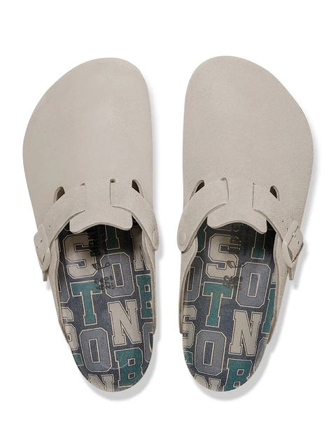 Birkenstock klapki zamszowe Boston Varsity damskie kolor szary 1030615