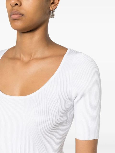 PINKO embroidered-logo U-neck T-shirt - White