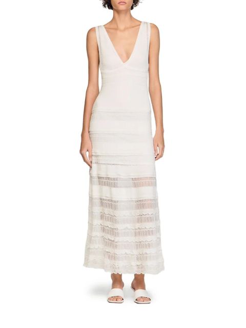 SANDRO pointelle-knit tiered maxi dress - Neutrals