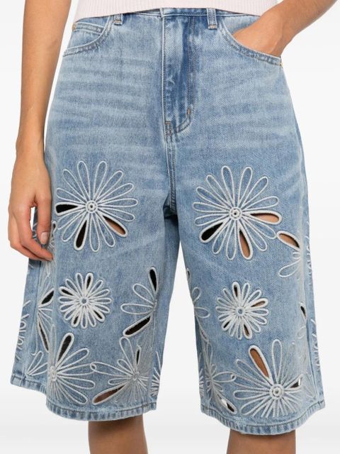 SANDRO floral-embroidered shorts - Blue
