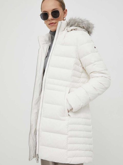 Tommy Hilfiger kurtka puchowa damska kolor beżowy zimowa
