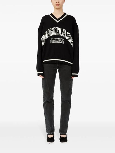 MM6 Maison Margiela logo-knit v-neck jumper - Black - zdjęcie produktu nr 2