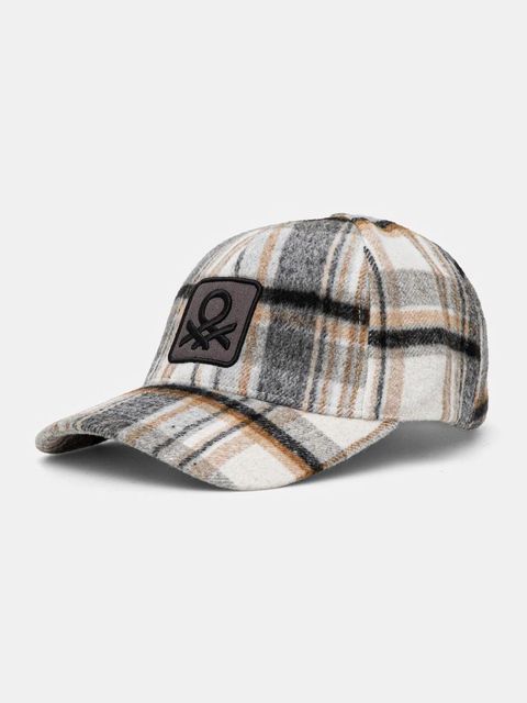 United Colors of Benetton czapka z daszkiem z domieszką wełny kolor szary wzorzysta 63ABUA015