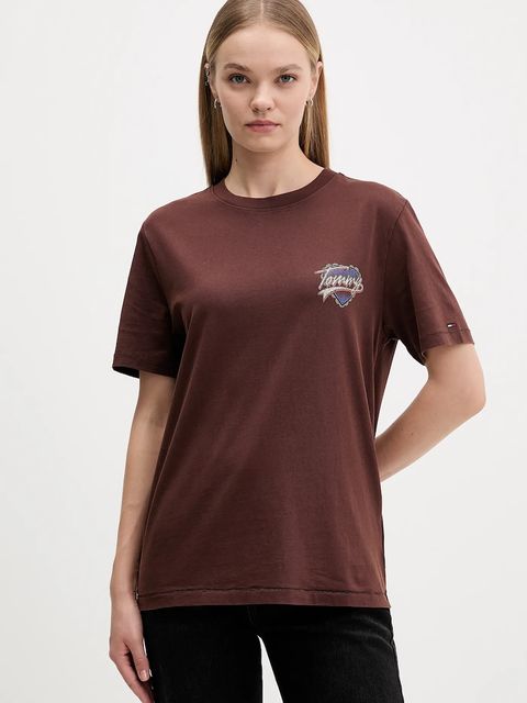 Tommy Jeans t-shirt bawełniany damski kolor brązowy DW0DW21524