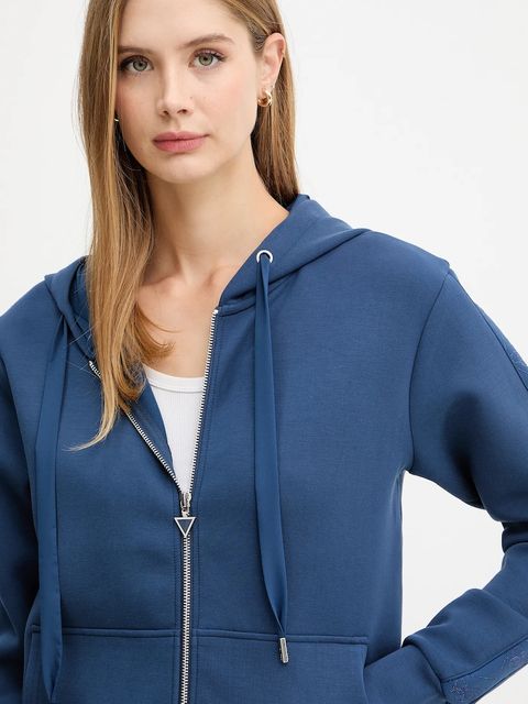 Guess bluza damska kolor niebieski z kapturem z aplikacją W5YQ05 KBYE2