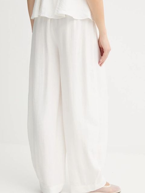 Gestuz spodnie damskie kolor beżowy szerokie high waist 10910440