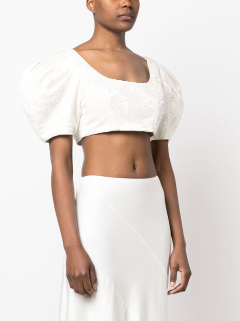 Cult Gaia floral-embroidery cropped top - White - zdjęcie produktu nr 2