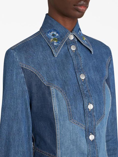 ETRO floral-embroidered denim shirt - Blue