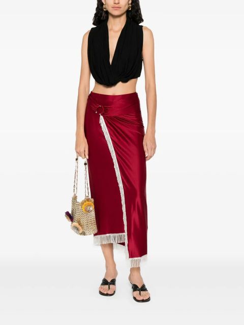 Rabanne fringe-detailing midi skirt - Red