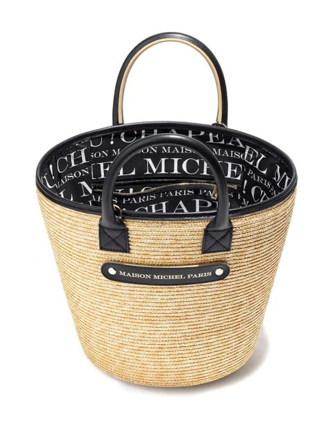 Maison Michel Brittany straw leather-trimmed tote bag - Neutrals