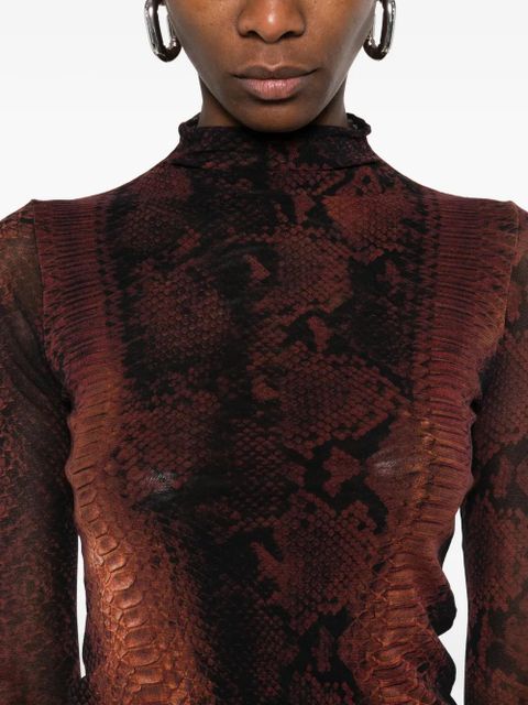 Jean Paul Gaultier snakeskin high-neck T-shirt - Brown
