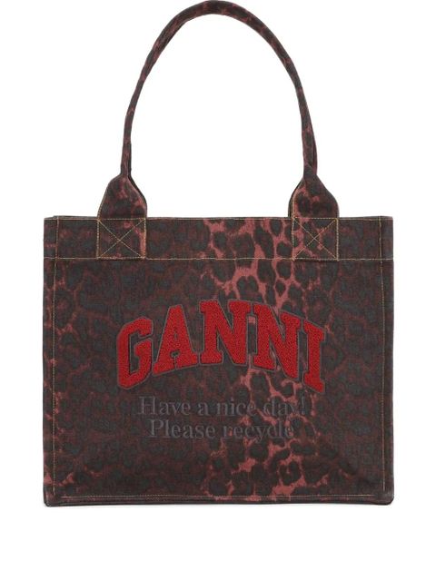 GANNI Easy leopard-print tote bag - Red - zdjęcie produktu nr 1