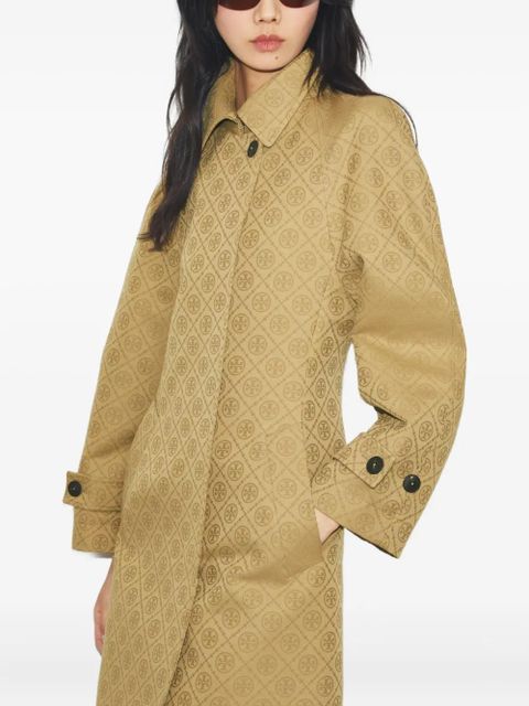Tory Burch T-monogram jacquard trench coat - Brown