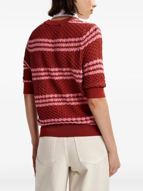 Essentiel Antwerp striped embellished-collar T-shirt - Brown