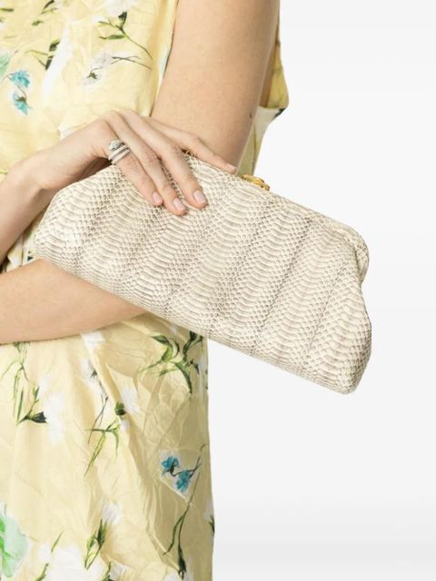 Jimmy Choo Skylar snakeskin-effect clasp clutch bag - Neutrals