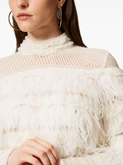 TWINSET feather-embellished ruffled jumper - White